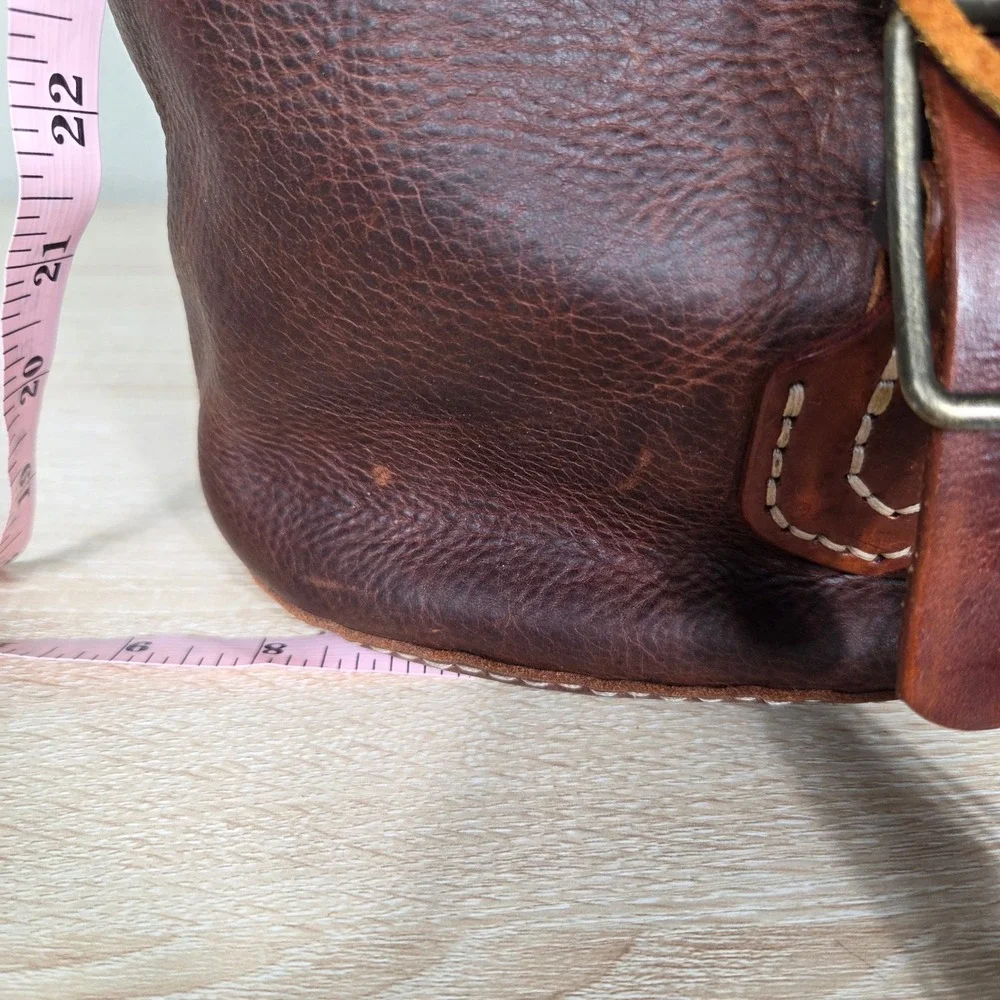 Vintage Brown Genuine Leather Backpack Drawstring Tassel Boho Western Rucksack